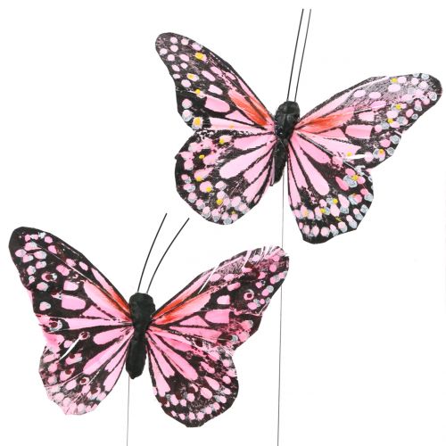 Floristik24 Farfalla su filo rosa 11cm 12pz