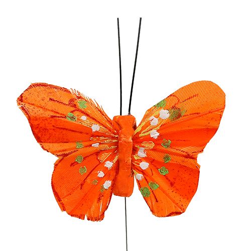 Prodotto Farfalle di piume 6cm gialle, arancioni 24pz