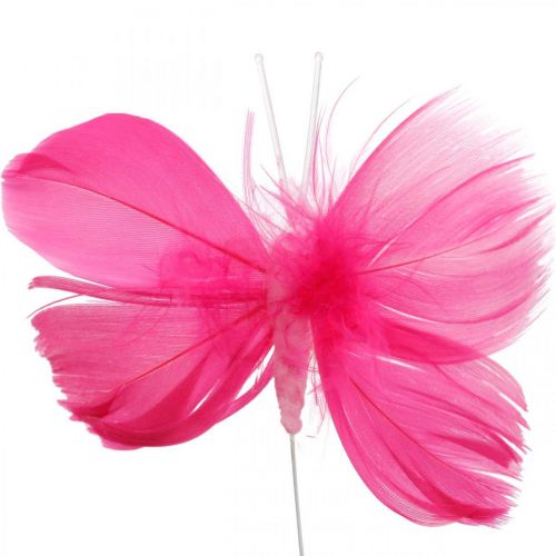 Floristik24 Farfalle di piume rosa/rosa/rosso, farfalle decorative su filo 6pz