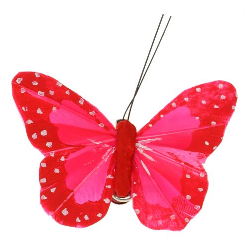 Prodotto Farfalle con piume su clip multicolore 7cm 12 pezzi