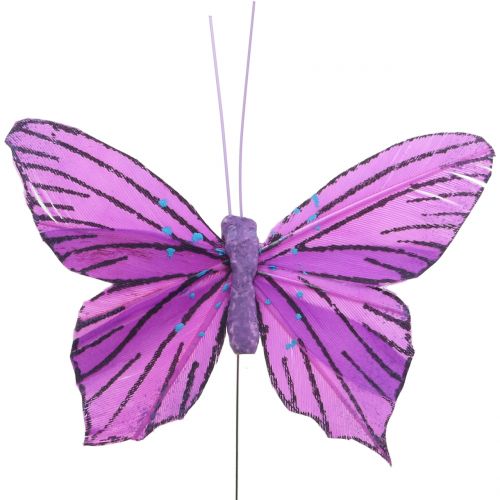 Prodotto Farfalle di piume viola 8,5 cm 12 pezzi