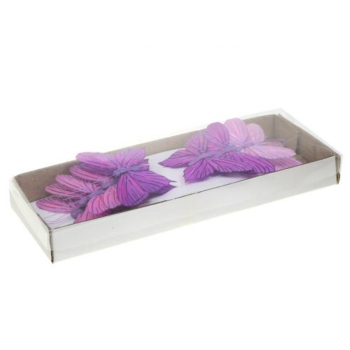 Floristik24 Farfalle di piume viola 8,5 cm 12 pezzi