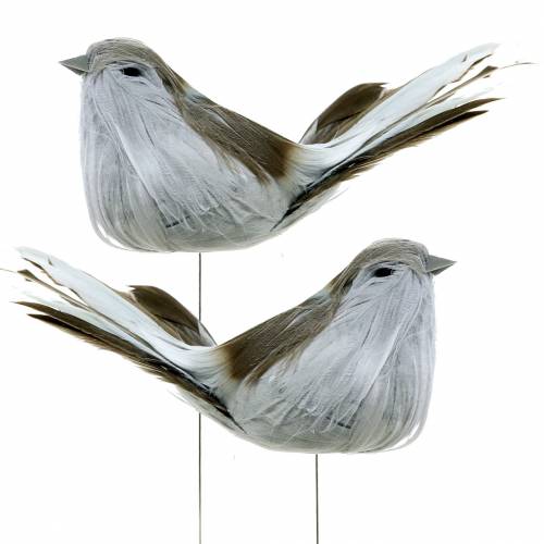 Uccello piuma su filo grigio 12cm 4pz | Floristik24.it