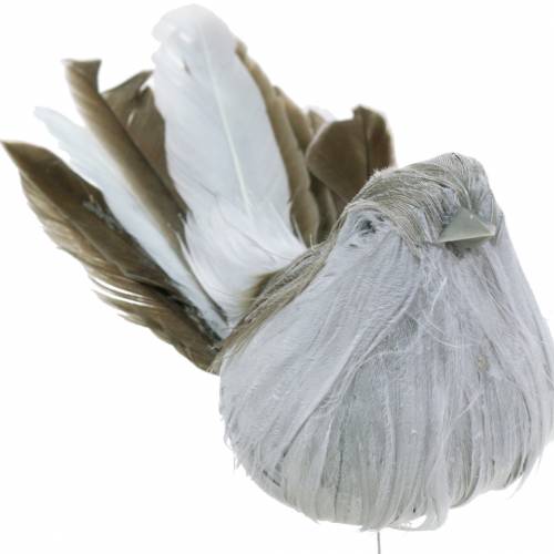 Uccello piuma su filo grigio 12cm 4pz | Floristik24.it