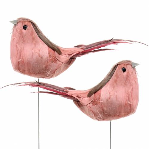 Uccello piuma su filo rosa 12 cm 4 pezzi