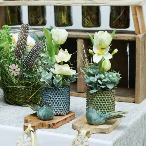 Floristik24 Uccello piuma su filo verde 12cm 4pz