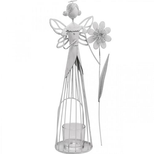 Floristik24 Decorazione primaverile, fata dei fiori come lanterna, decorazione da tavolo in metallo, elfo con fiore bianco H32,5cm