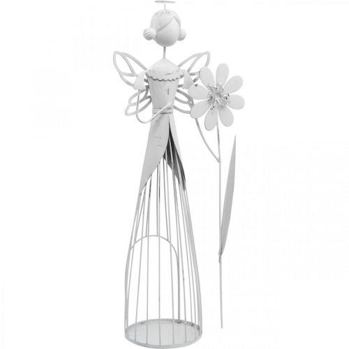 Fata dei fiori con fiore, decorazione primaverile, lanterna in metallo, fata dei fiori in metallo bianco H40,5 cm
