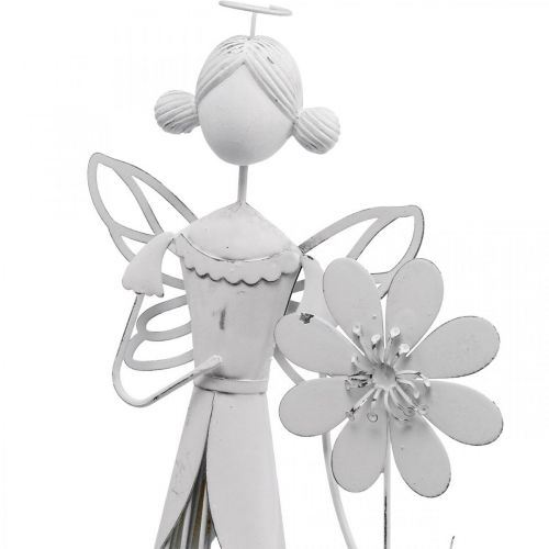 Prodotto Fata dei fiori con fiore, decorazione primaverile, lanterna in metallo, fata dei fiori in metallo bianco H40,5 cm