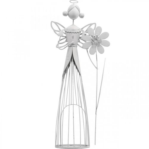 Floristik24 Fata dei fiori con fiore, decorazione primaverile, lanterna in metallo, fata dei fiori in metallo bianco H40,5 cm