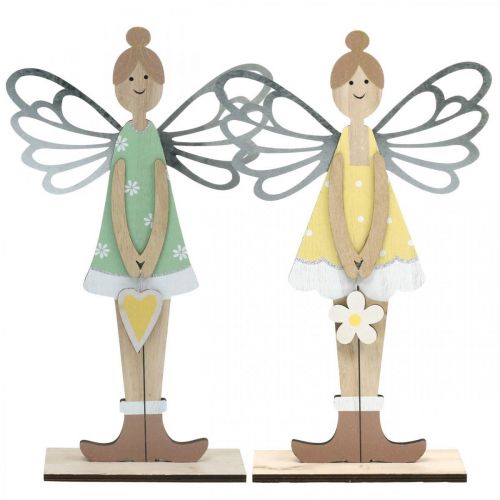 Prodotto Elfo decorativo, decorazione primaverile, fata da posizionare, decorazione in legno verde, giallo H34cm set di 2