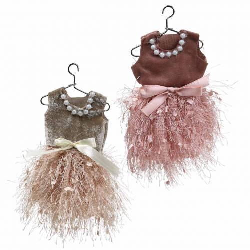 Floristik24 Abito da elfo decorativo natalizio su gruccia rosa, marrone/crema 16 cm 4 pezzi assortiti