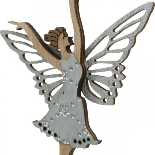 Floristik24 Spina di fiori fata, primavera, elfo danzante, spina di piante natura, argento, bianco 6pz