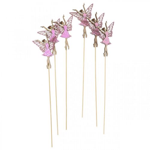 Floristik24 Decorazione floreale, elfo da attaccare, decorazione primaverile, spina decorativa che balla natura fata, rosa 6pz
