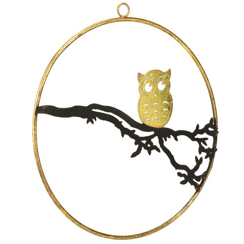 Prodotto Decorazione per finestra gufo su ramo autunnale, anello decorativo in metallo 22cm