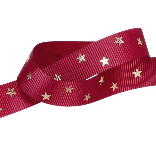 Prodotto Nastro decorativo festivo in rosso scuro con stelle dorate, larghezza 15 mm, lunghezza 20 m