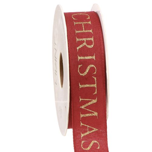 Floristik24 Nastro natalizio festivo in rosso con scritta dorata &quot;Buon Natale&quot;, larghezza 25 mm, lunghezza 15 m