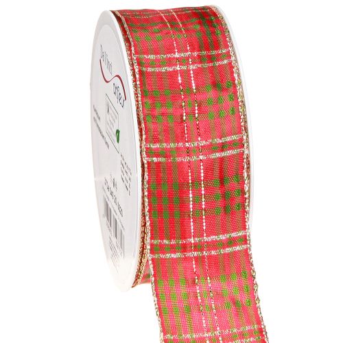 Nastro regalo a quadri rosso verde oro 40 mm 20 m