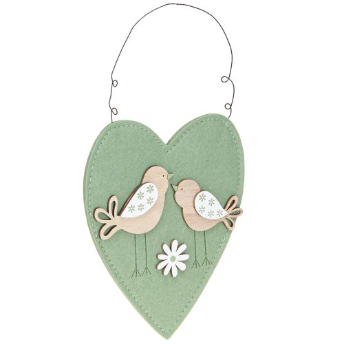 Prodotto Cuore in feltro per appendere uccellino verde naturale 17x21cm 6 pz