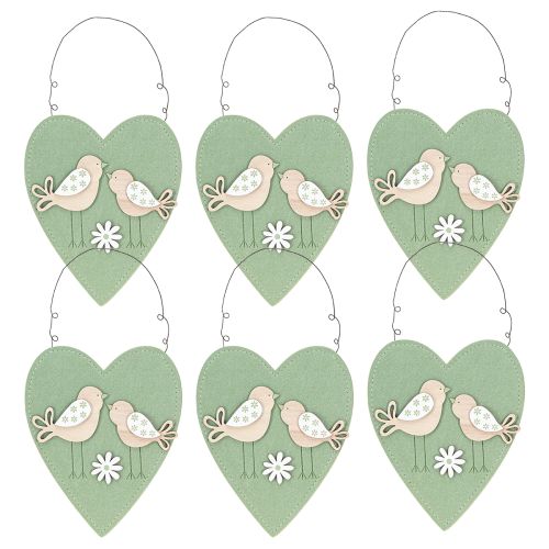 Prodotto Cuore in feltro per appendere uccellino verde naturale 17x21cm 6 pz