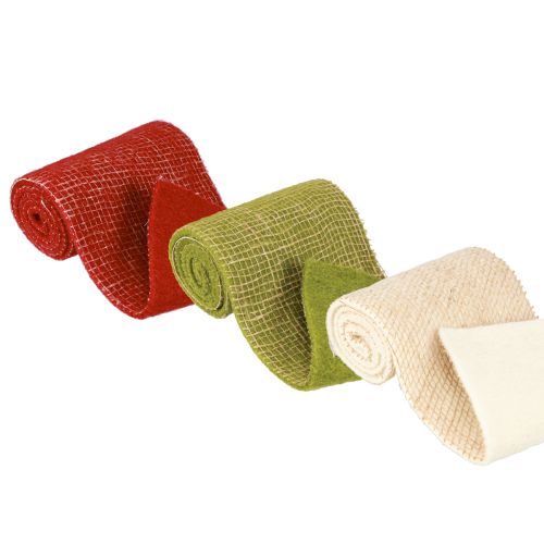 Nastro in feltro griglia di iuta verde rosso bianco 15x100 cm 3 pezzi