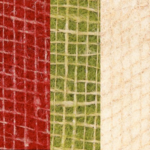 Prodotto Nastro in feltro griglia di iuta verde rosso bianco 15x100 cm 3 pezzi