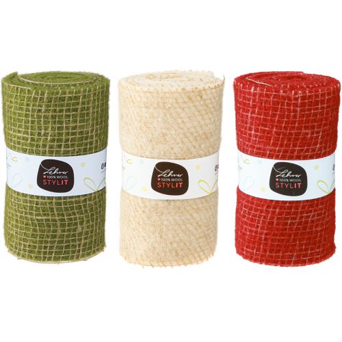 Prodotto Nastro in feltro griglia di iuta verde rosso bianco 15x100 cm 3 pezzi