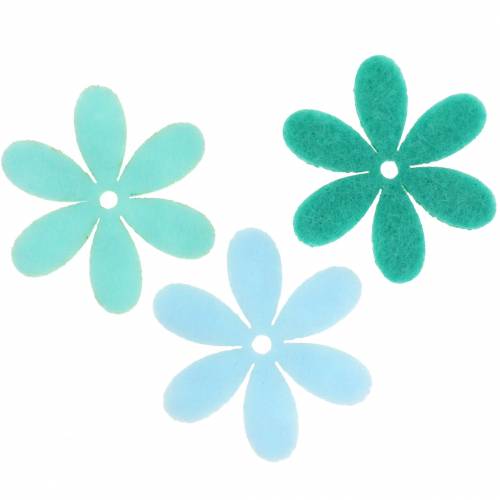 Floristik24 Fiore in feltro verde, azzurro, verde menta assortito 4,5 cm 54p