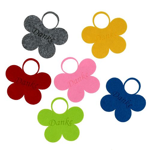 Ciondolo fiore in feltro &quot;Grazie&quot; 10 cm 8 pezzi