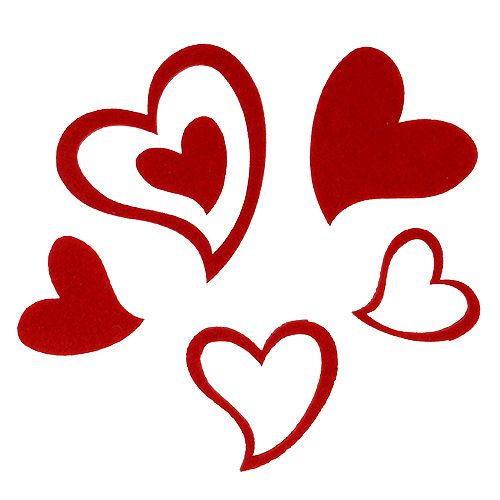 Floristik24 Mix di cuori in feltro 3 cm - 7,5 cm rosso 72 pz
