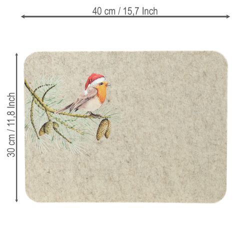 Prodotto Tovaglietta in feltro natalizia Pettirosso Grigio 40×30cm 4pz