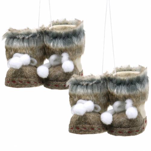 Floristik24 Addobbi per albero di Natale Paio di scarpe in feltro con pelliccia 10 cm x 8 cm 2 pezzi