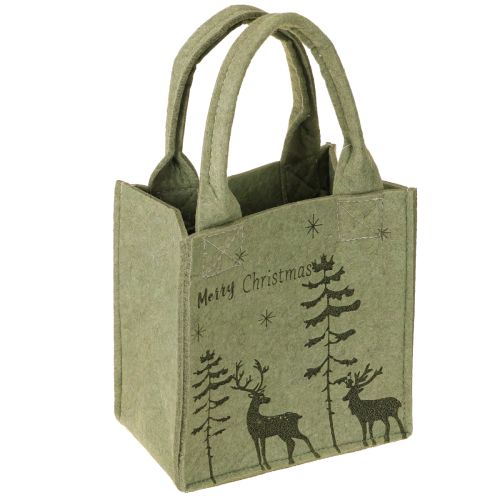 Borsa in feltro Merry Christmas piccola con manici Verde 15×10cm