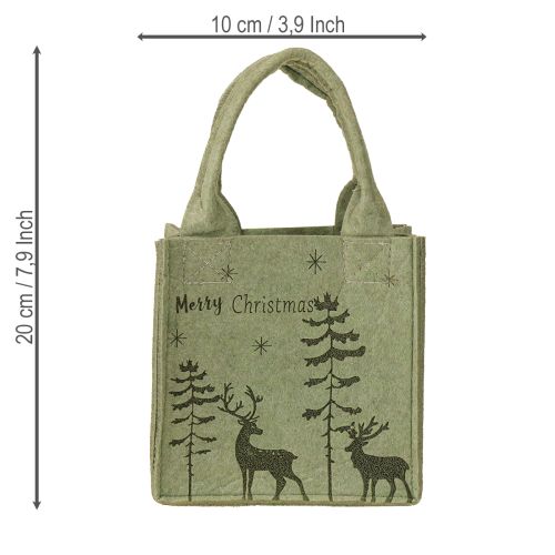 Floristik24 Borsa in feltro Merry Christmas piccola con manici Verde 15×10cm
