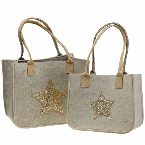 Borsa in feltro con paillettes stella natura set di 2