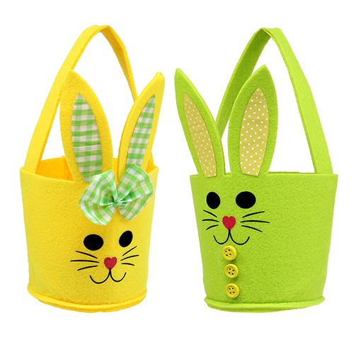 Floristik24 Borsa in feltro coniglio giallo, verde cesto pasquale decorazione pasquale feltro 2pz