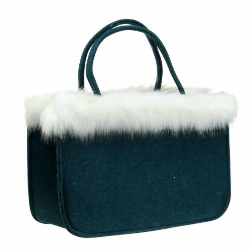 Borsa in feltro con bordo in pelliccia blu petrolio 38 cm x 24 cm x 20 cm