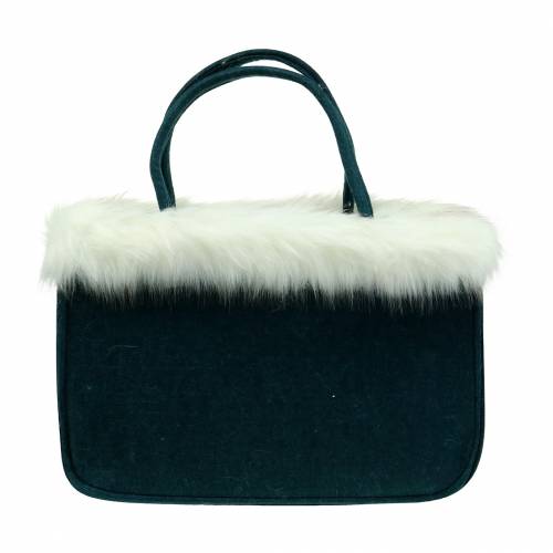 Prodotto Borsa in feltro con bordo in pelliccia blu petrolio 38 cm x 24 cm x 20 cm
