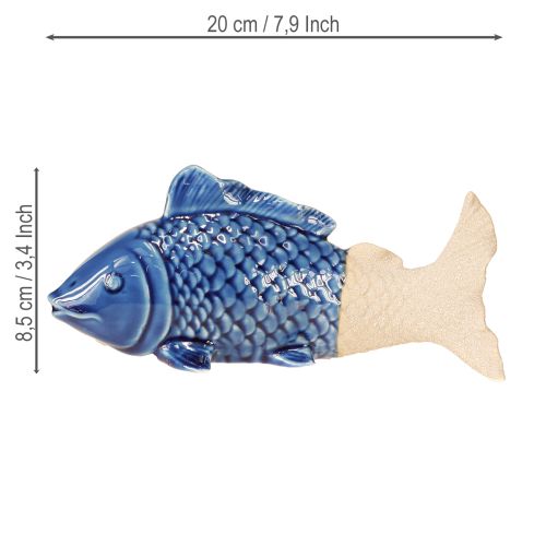 Prodotto Decorazione in ceramica a forma di pesce blu marittimo beige 20×8×8,5cm 2 pz