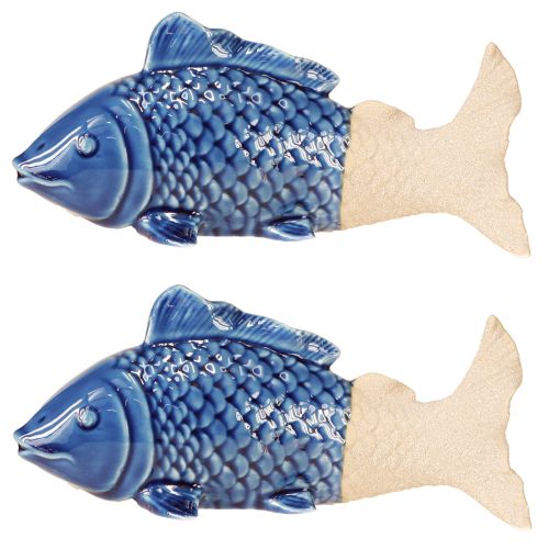 Prodotto Decorazione in ceramica a forma di pesce blu marittimo beige 20×8×8,5cm 2 pz