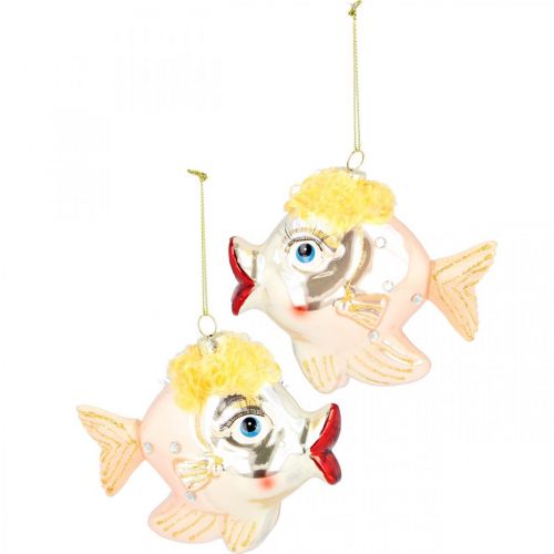 Prodotto Decorazioni per l'albero di Natale pesce, ciondoli decorativi, decorazioni natalizie, vero vetro H9,5cm 2 pezzi