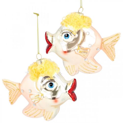 Decorazioni per l&#39;albero di Natale pesce, ciondoli decorativi, decorazioni natalizie, vero vetro H9,5cm 2 pezzi