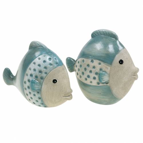Floristik24 Pesce decorativo in terracotta blu, grigio H14cm / 12,5cm set di 2