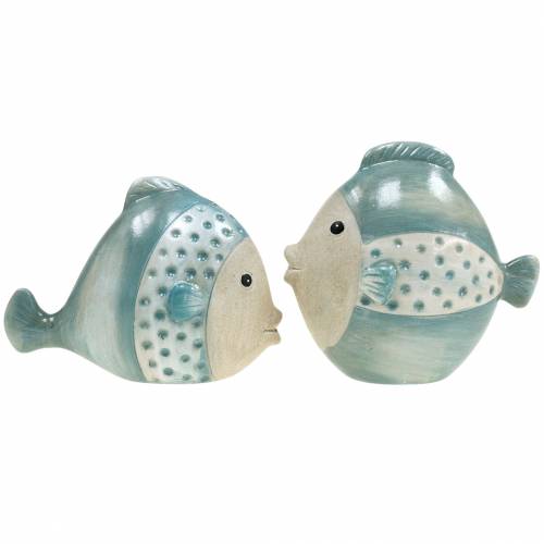Floristik24 Pesce decorativo in terracotta blu, grigio H14cm / 12,5cm set di 2