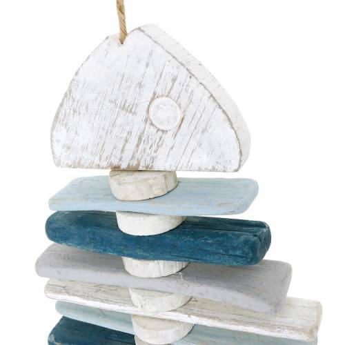 Prodotto Decorazione di pesci marittimi in legno blu, bianco L70cm