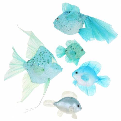 Floristik24 Pesce decorativo da appendere blu turchese verde grigio 10-22 cm 5 pezzi