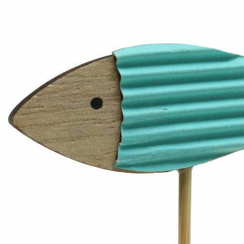 Prodotto Tappi decorativi in legno di pesce turchese blu bianco 8 cm H31 cm 24 pezzi