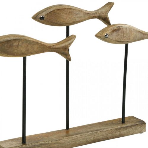 Floristik24 Decoro marittimo, scultura decorativa, pesce in legno su supporto, colore naturale, nero H30cm L45cm