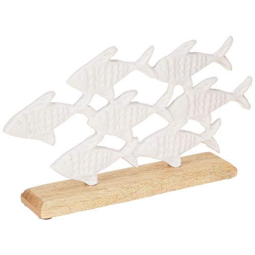 Prodotto Decorazione banco di pesci Pesce Metallo Bianco Legno Naturale 28x16cm