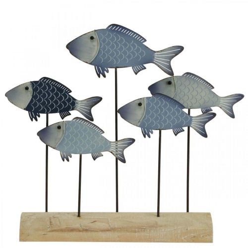 Branco di pesci pesce in metallo decorativo su base in legno 32×7×30cm